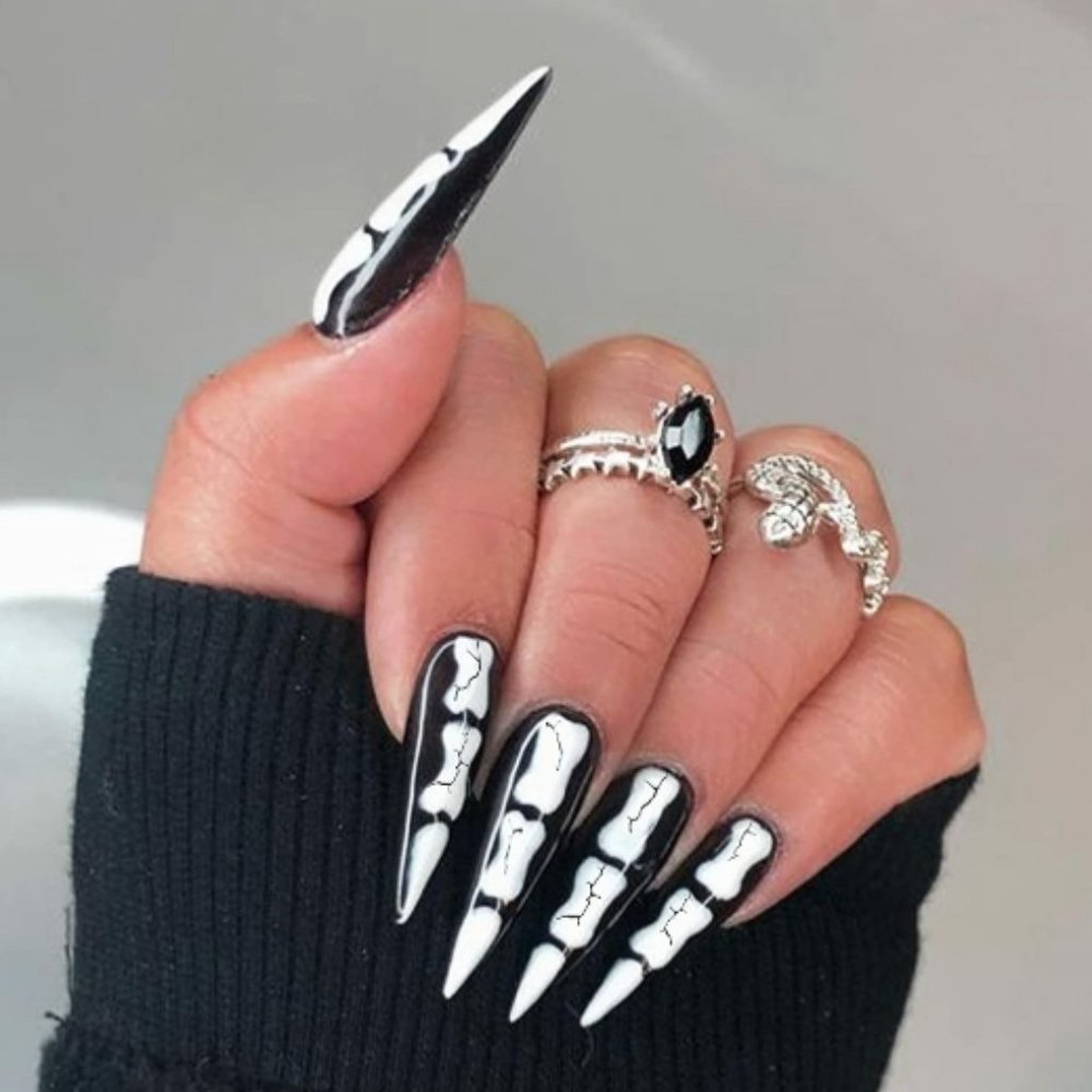 Handmade Hard Gel XXL Stiletto Halloween theme "Boner" Press On Nails